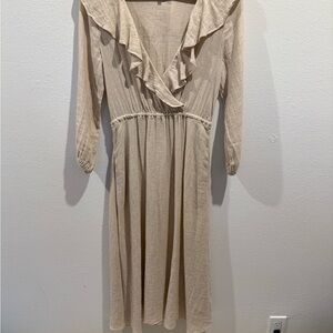 Madewell Tan Cream Ruffled Midi Dress